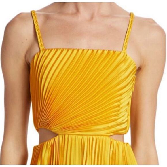 NWT Alice + Olivia Powell Yellow Pleated Wide Leg Side Cut Out Jumpsuit Size 6 - Picture 4 of 15